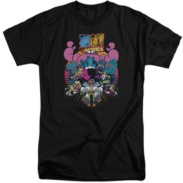 Black men's tall fit t-shirt with Teen Titans Go! Teen Titans Go Burst Through graphic