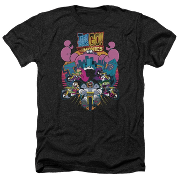 Charcoal men's heather t-shirt with Teen Titans Go! Teen Titans Go Burst Through graphic