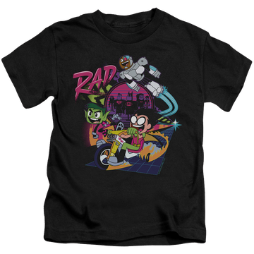 Black kid's t-shirt for ages 4 to 7 with Teen Titans Go! Rad graphic