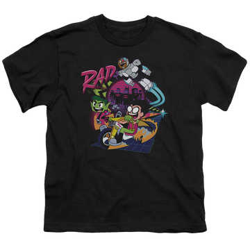 Black youth t-shirt for ages 8 to 12 with Teen Titans Go! Rad graphic