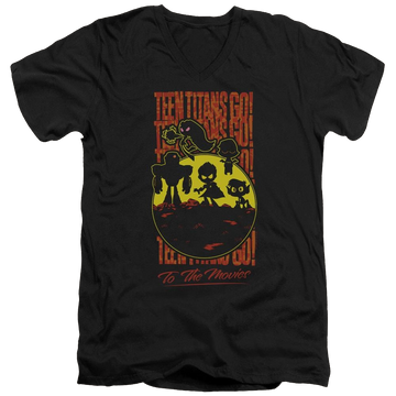 Black men's v-neck t-shirt with Teen Titans Go! Teen Titans Go Titans Silhouette graphic