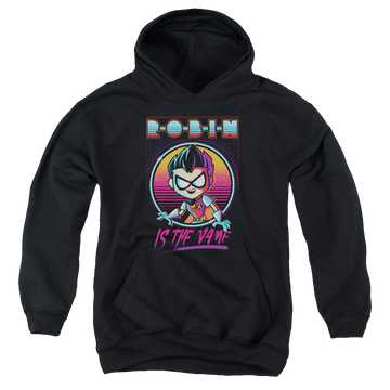 Black youth hoodie for ages 8 to 12 with Teen Titans Go! Robin graphic