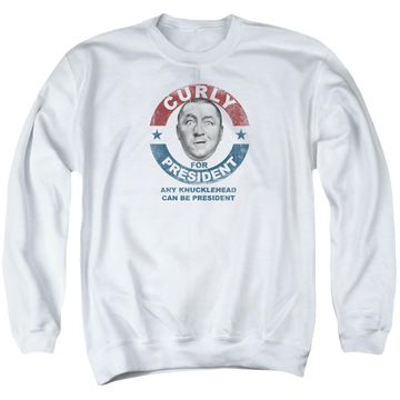 Athletic heather men's crewneck sweatshirt with The Three Stooges Curly For President graphic