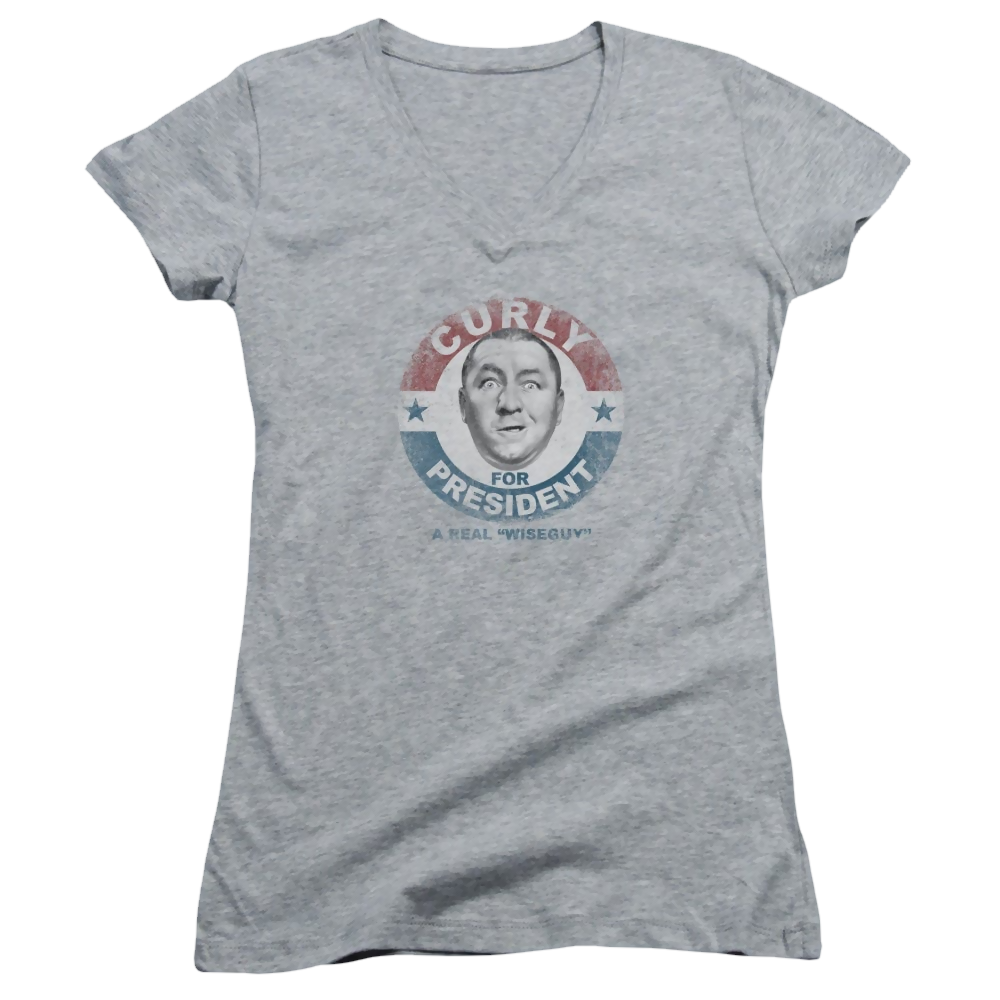 Three Stooges, The Curly For President - Juniors V-Neck T-Shirt Juniors V-Neck T-Shirt The Three Stooges   
