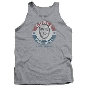 Athletic heather men's tank with The Three Stooges Curly For President graphic