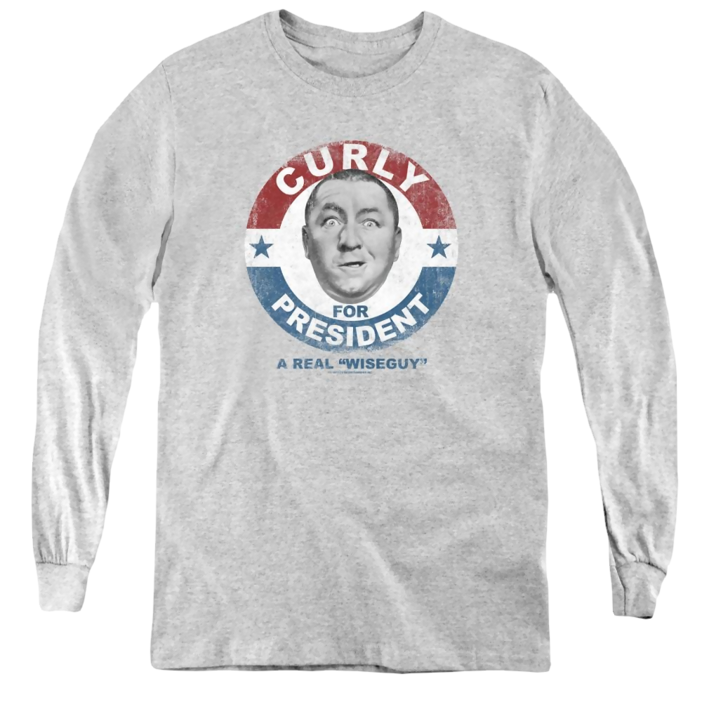 Three Stooges, The Curly For President - Youth Long Sleeve T-Shirt Youth Long Sleeve T-Shirt The Three Stooges   
