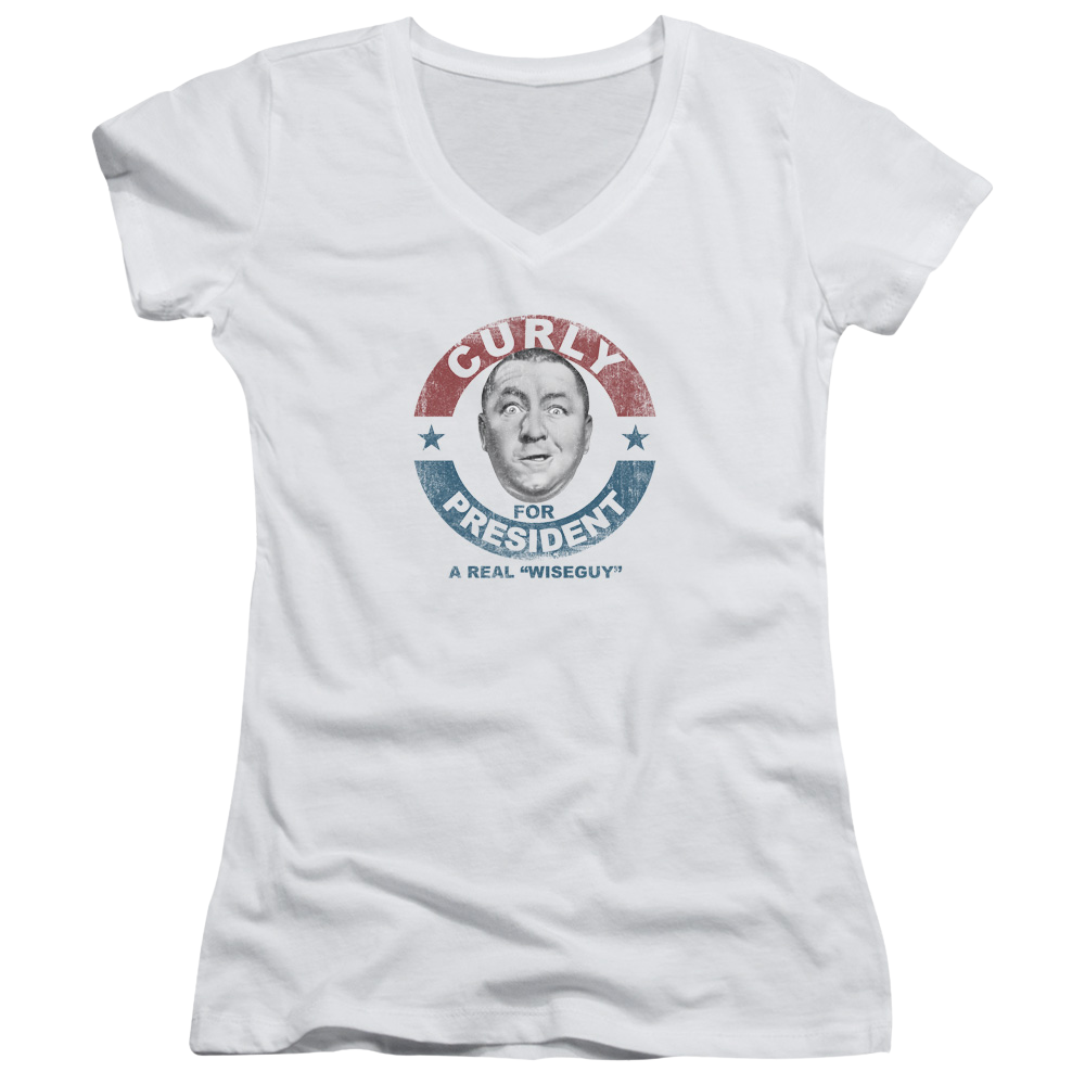 The Three Stooges Curly For President Juniors V-Neck T-Shirt Juniors V-Neck T-Shirt The Three Stooges   