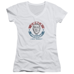 The Three Stooges Curly For President Juniors V-Neck T-Shirt Juniors V-Neck T-Shirt The Three Stooges   