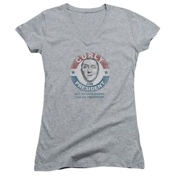 Three Stooges, The Curly For President - Juniors V-Neck T-Shirt Juniors V-Neck T-Shirt The Three Stooges   