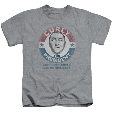 Athletic heather kid's t-shirt for ages 4 to 7 with The Three Stooges Curly For President graphic