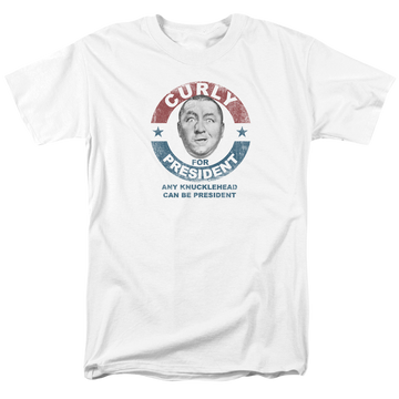 White men's regular fit t-shirt with The Three Stooges Curly For President graphic