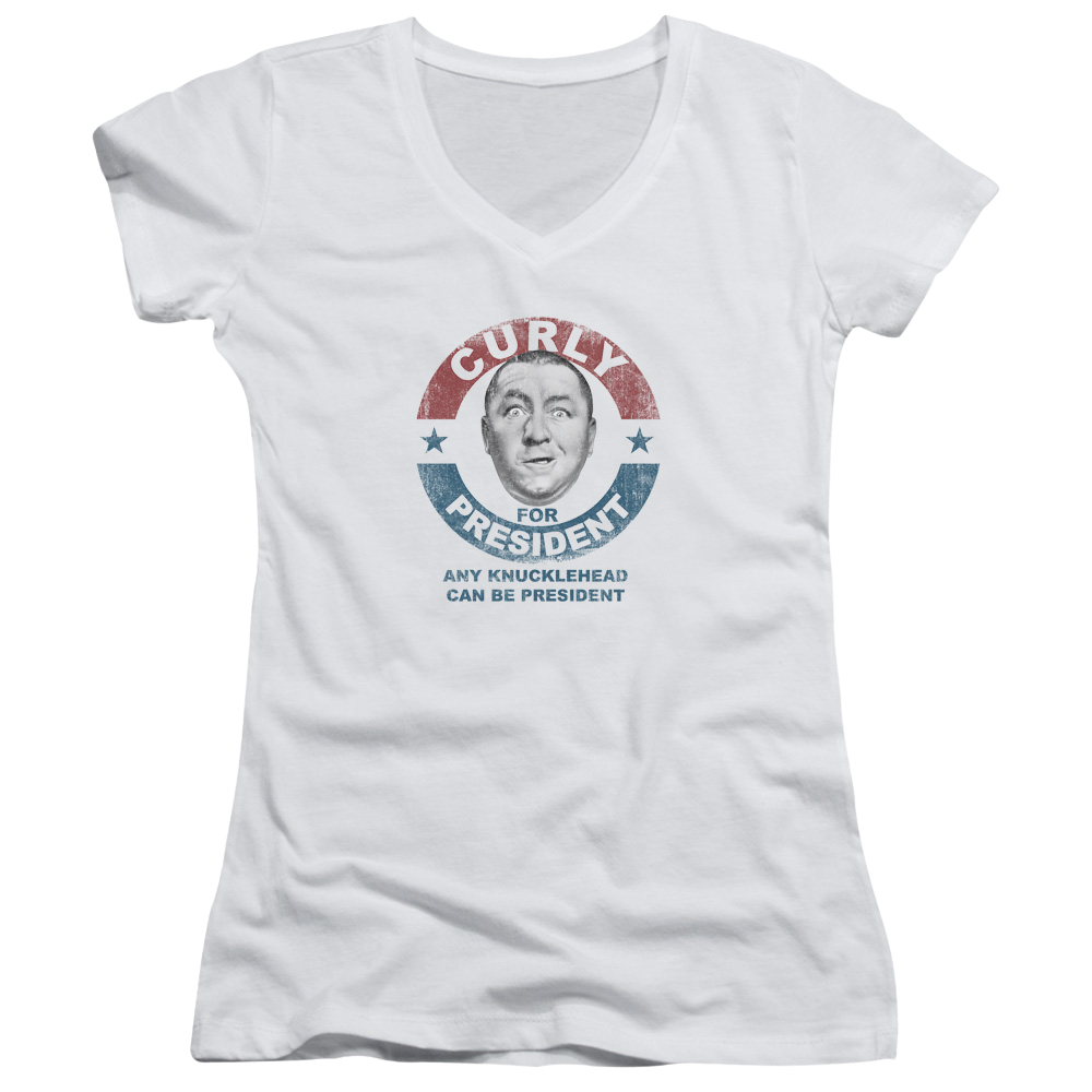 The Three Stooges Curly For President Juniors V-Neck T-Shirt Juniors V-Neck T-Shirt The Three Stooges   