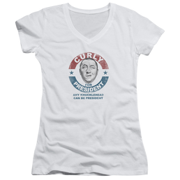The Three Stooges Curly For President Juniors V-Neck T-Shirt Juniors V-Neck T-Shirt The Three Stooges   