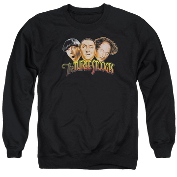 Black men's crewneck sweatshirt with The Three Stooges Three Head Logo graphic