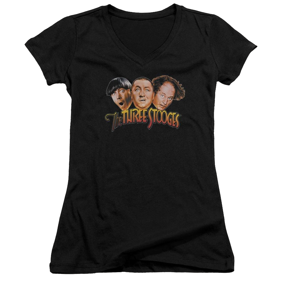 The Three Stooges Three Head Logo Juniors V-Neck T-Shirt Juniors V-Neck T-Shirt The Three Stooges   