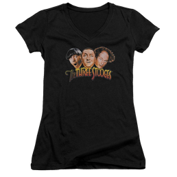 The Three Stooges Three Head Logo Juniors V-Neck T-Shirt Juniors V-Neck T-Shirt The Three Stooges   