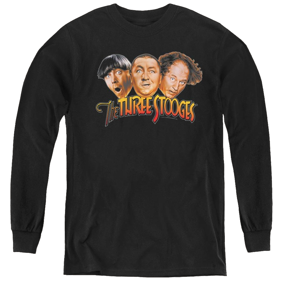 Three Stooges, The Three Head Logo - Youth Long Sleeve T-Shirt Youth Long Sleeve T-Shirt The Three Stooges   