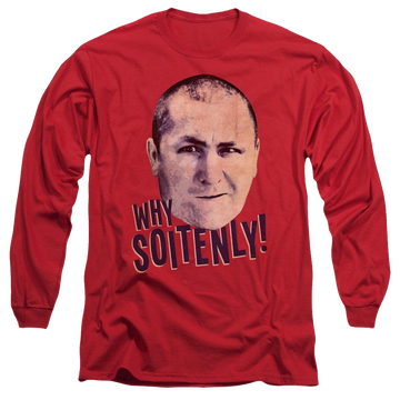Red men's long sleeve t-shirt with The Three Stooges Why Soitenly graphic