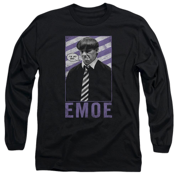Black men's long sleeve t-shirt with The Three Stooges Emoe graphic
