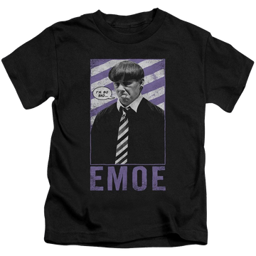 Black kid's t-shirt for ages 4 to 7 with The Three Stooges Emoe graphic