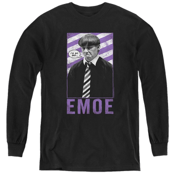 Black youth long sleeve t-shirt with The Three Stooges Emoe graphic