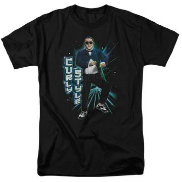 Black men's regular fit t-shirt with The Three Stooges Curly Style graphic
