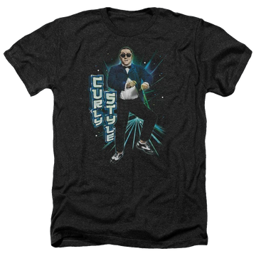 Charcoal men's heather t-shirt with The Three Stooges Curly Style graphic