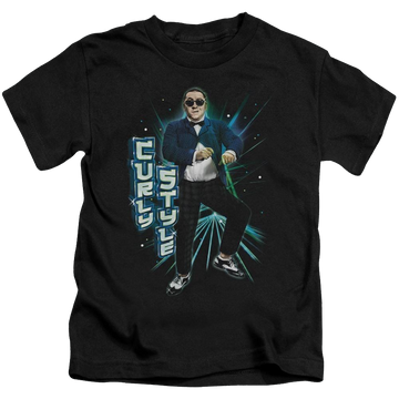 Black kid's t-shirt for ages 4 to 7 with The Three Stooges Curly Style graphic