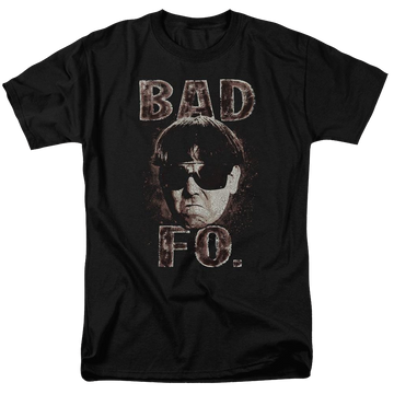 Black men's regular fit t-shirt with The Three Stooges Bad Moe Fo graphic