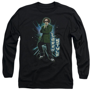 Black men's long sleeve t-shirt with The Three Stooges Larry Style graphic
