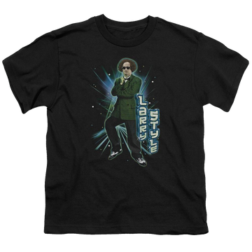 Black youth t-shirt for ages 8 to 12 with The Three Stooges Larry Style graphic