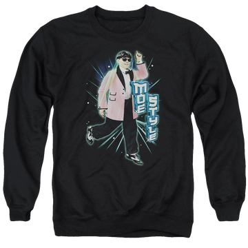 Black men's crewneck sweatshirt with The Three Stooges Moe Style graphic