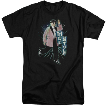 Black men's tall fit t-shirt with The Three Stooges Moe Style graphic