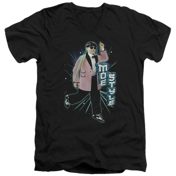 Black men's v-neck t-shirt with The Three Stooges Moe Style graphic