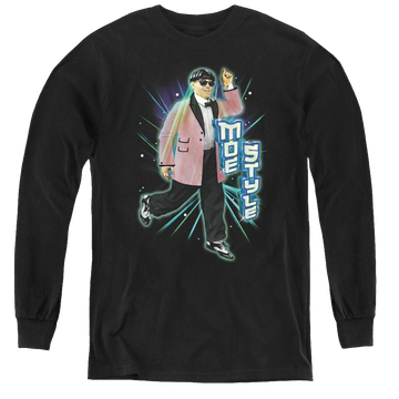 Black youth long sleeve t-shirt with The Three Stooges Moe Style graphic