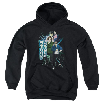 Black youth hoodie for ages 8 to 12 with The Three Stooges Stooge Style graphic