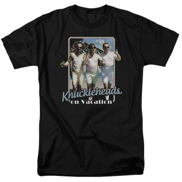 Black men's regular fit t-shirt with The Three Stooges Knucklesheads On Vacation graphic