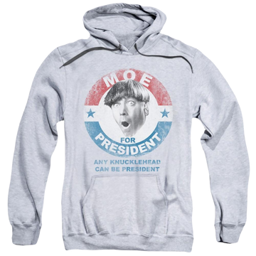 Athletic heather pullover hoodie with The Three Stooges Moe For President graphic