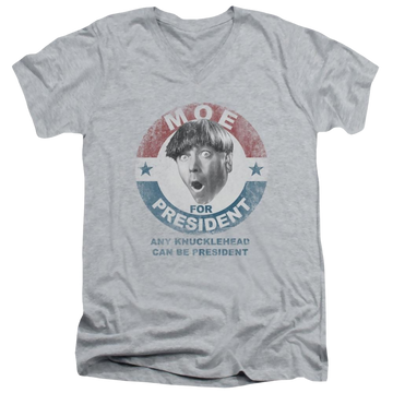Athletic heather men's v-neck t-shirt with The Three Stooges Moe For President graphic