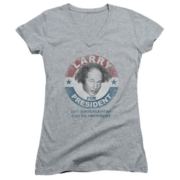 The Three Stooges Larry For President Juniors V-Neck T-Shirt Juniors V-Neck T-Shirt The Three Stooges   