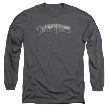 Charcoal men's long sleeve t-shirt with The Three Stooges Metallic Logo graphic