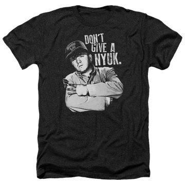 Charcoal men's heather t-shirt with The Three Stooges Give A Nyuk graphic