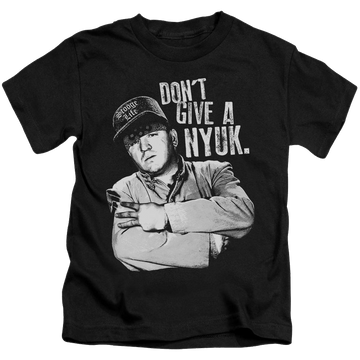 Black kid's t-shirt for ages 4 to 7 with The Three Stooges Give A Nyuk graphic