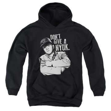 Black youth hoodie for ages 8 to 12 with The Three Stooges Give A Nyuk graphic