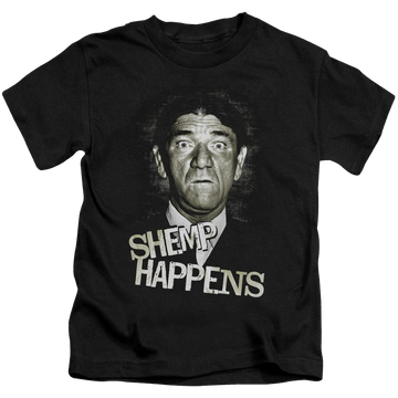 Black kid's t-shirt for ages 4 to 7 with The Three Stooges Shemp Happens graphic