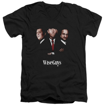 Black men's v-neck t-shirt with The Three Stooges Wiseguys graphic