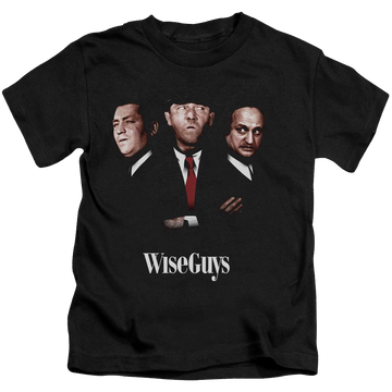 Black kid's t-shirt for ages 4 to 7 with The Three Stooges Wiseguys graphic