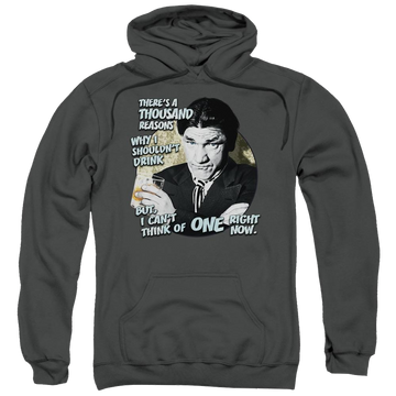 Charcoal pullover hoodie with The Three Stooges Drink graphic