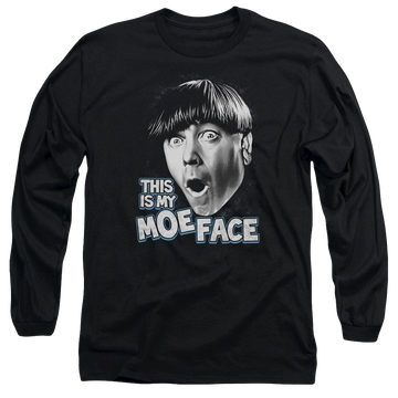 Black men's long sleeve t-shirt with The Three Stooges Moe Face graphic