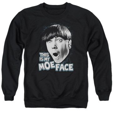 Black men's crewneck sweatshirt with The Three Stooges Moe Face graphic
